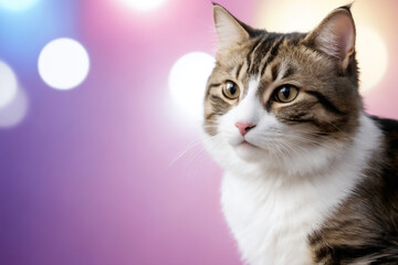 Naklejka na ściany i meble Cat with pink bokeh background