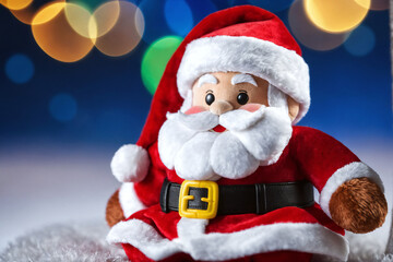 santa claus stuffed toy with bokeh background