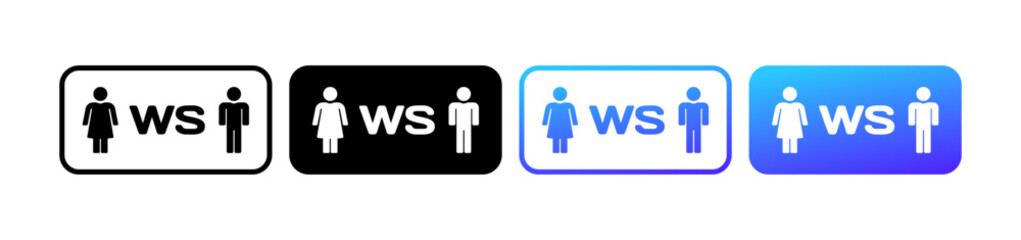 WS toilet signs. Different styles, WS sign icons. Vector icons