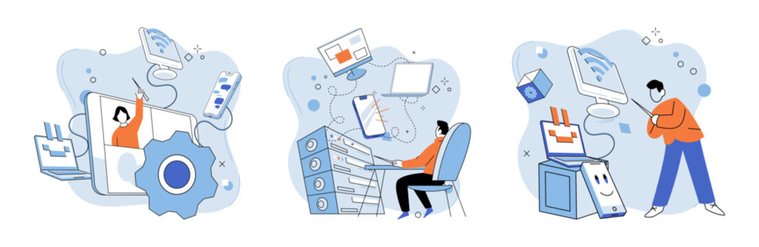 System administrator. Vector illustration. Agents provide valuable assistance and support to executives in their administrative duties Supportive managers offer aid and help to their team members