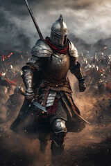 knight in armour at the battlefield - obrazy, fototapety, plakaty