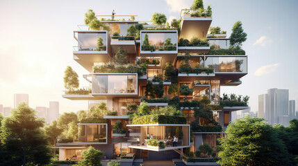 Sustainable Green Building With Cutting-Edge Eco Features And Invigorating Modern Design For A Lively And Environmentally Friendly Tomorrow