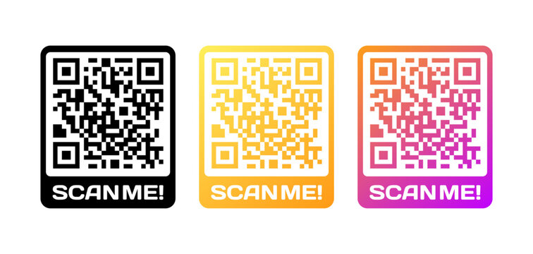 Scan me icons. Flat, qr-code icons, scan me signs. Vector icons