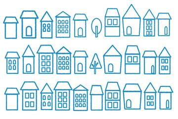 シンプルな街並み線画アイコンセット