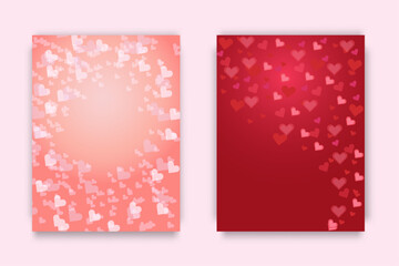 Happy Valentine's Day background, scattered hearts on red and pink background. Vector illustration.