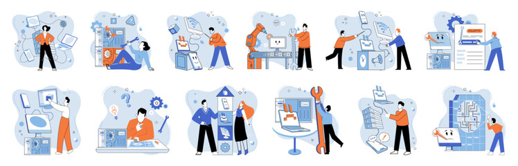 Technical support. Vector illustration. Instructors in technical fields play crucial role in shaping next generation experts Helpers in technical support ensure smooth operations and resolve technical