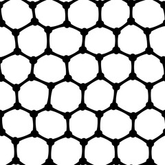 A bold black and white seamless pattern featuring a honeycomb motif in a mesh-like design on white