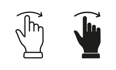 Swipe and Drag Right Line and Silhouette Black Icon Set. Pinch Screen, Rotate on Screen by Hands Finger Pictogram. Gesture Slide Right Symbol Collection. Isolated Vector Illustration