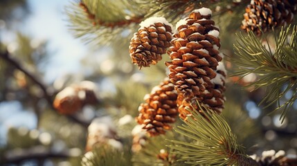 close up view of pine cone in winter