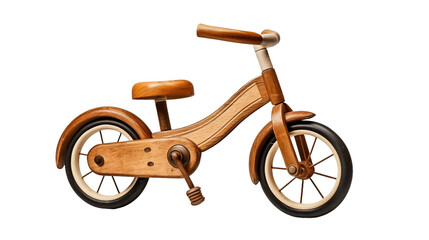 Fototapeta na wymiar Good Looking Wooden Tricycle with Large Front View Isolated on Transparent Background PNG.