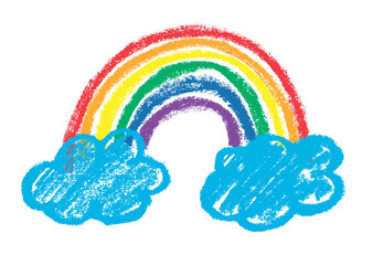 Rainbow Crayon Drawing Cloud - obrazy, fototapety, plakaty
