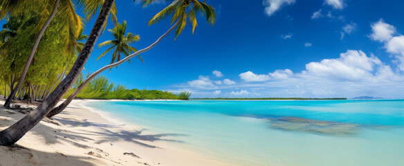 Fototapeta na wymiar Panorama of tropical beautiful beach with coconut palm tree