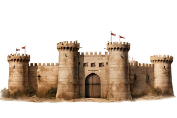 fort surrounded castle on transparent background, png file - obrazy, fototapety, plakaty