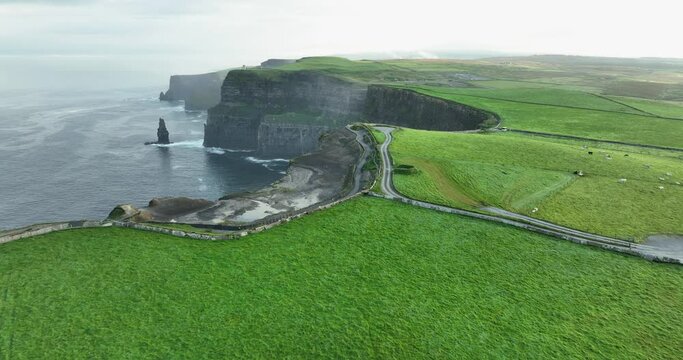 Fly over the beautiful Cliffs of Moher off the west coast of Ireland