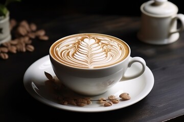 white cup of coffee with beautiful latte art. Generated by artificial intelligence