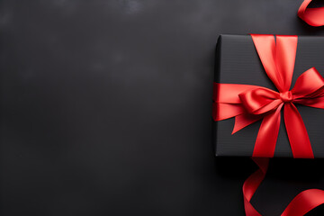 Mock-up of Valentine's Day gift box with red ribbon on velvet background - Powered by Adobe