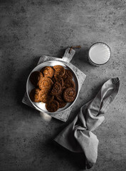cookies with chocolate on a gray background