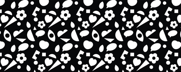 Vector doodle shape abstract black seamless pattern background