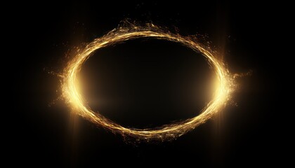a golden halo on black background,  radiating warmth and sophistication in the depths of darkness