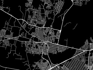 Vector road map of the city of Caucaia in Brazil with white roads on a black background.