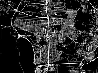 Vector road map of the city of Canoas in Brazil with white roads on a black background.
