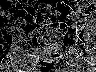 Vector road map of the city of Contagem in Brazil with white roads on a black background.