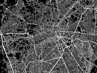 Vector road map of the city of Curitiba in Brazil with white roads on a black background.