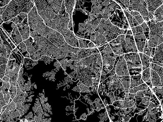 Vector road map of the city of Diadema in Brazil with white roads on a black background. - obrazy, fototapety, plakaty