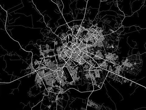 Vector road map of the city of Cuiaba in Brazil with white roads on a black background.