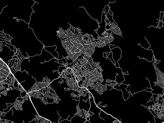 Vector road map of the city of Ribeirao das Neves in Brazil with white roads on a black background.