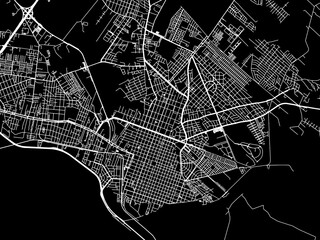Vector road map of the city of Pelotas in Brazil with white roads on a black background.
