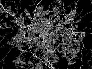 Vector road map of the city of Ponta Grossa in Brazil with white roads on a black background.