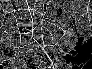 Vector road map of the city of Sao Bernardo do Campo in Brazil with white roads on a black background.