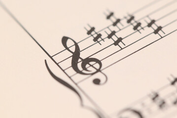 Treble clef on Partiture music sheet. G-key score