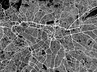 Vector road map of the city of Sao Paulo in Brazil with white roads on a black background.