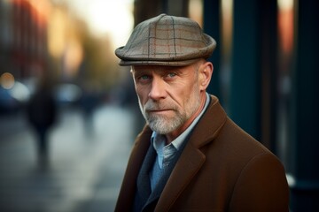Portrait of a senior man with a cap on the street.