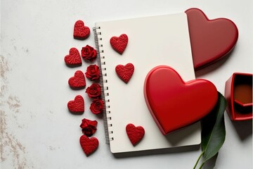 AI generated illustration of roses, hearts and a notebook as a gift for valentine's day
