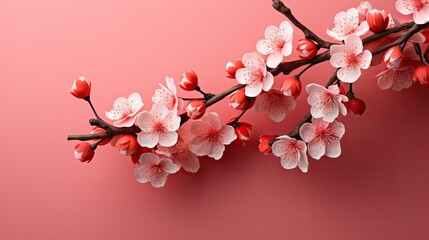 real peach blossom on red background, Chinese Spring Festival cards, wallpaper