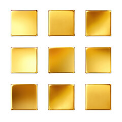 Square Golden Paper Stickers with a 3D Effect Isolated on Transparent or White Background, PNG