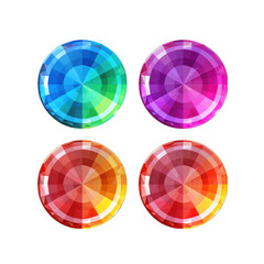 Circular Rainbow-Colored Paper Stickers with a Holographic Design Isolated on Transparent or White Background, PNG