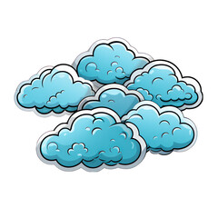 Cloud-shaped Stickers with Blue Outline Isolated on Transparent or White Background, PNG