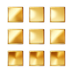 Golden 3D Paper Stickers on Square Isolated on Transparent or White Background, PNG