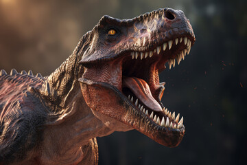 Close up view of tyrannosaurus rex dinosaur. 3d rendering