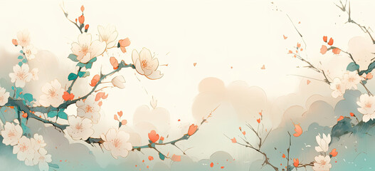 Spring scenery in the Watercolor Landscape background. 