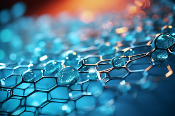 Futuristic blue-hued nanotech concept with glowing lattice-like structures, symbolizing biotechnology advances and singularity. - obrazy, fototapety, plakaty