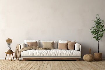 Fototapeta na wymiar interior with white sofa, 3d render illustration mock-up