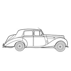 Hand-Drawn Retro Car Designs in Outline Vector Illustrations, side view,  Isolated on white background