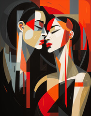 woman couple in love neo-expressionism style