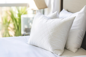 Fototapeta na wymiar Bedroom Comfort: Detailed Shot of White Pillow