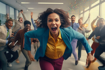 Obraz premium Energetic Office Team Racing to Success